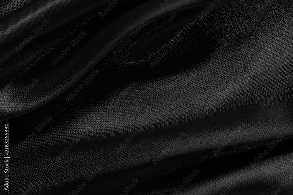 Fototapeta premium Black grey fabric texture background, detail of silk or linen pattern.