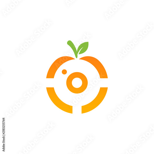 Minimalist Orange Fruit Camera Lens Creative Logo Icon Design Concept for Photography and Media Business Identity