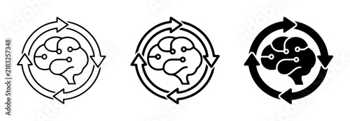 Artificial Intelligence Brain Cycle Icons, Machine Learning Process, Neural Network Flow