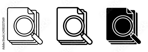 Magnifying Glass Over Documents, Search Icons Set, Research and Analysis