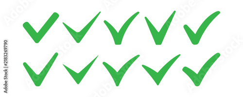 Принти на полотні Assortment of green check mark icons in various styles, signifying confirmation and agreement