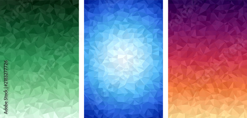 Abstract geometric gradient background with triangle mosaic pattern in vibrant green blue and purple color transitions