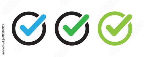 Colorful check mark icons inside circles featuring blue and green colors for status tracking purposes.