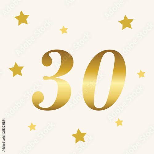 Elegant Golden 30th Birthday Number with Stars on Cream Background