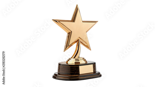 Bild auf Leinwand Golden star trophy award on black pedestal isolated achievement success prize