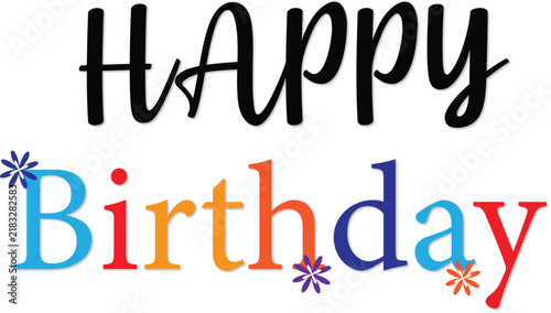 Colorful Happy Birthday Lettering with Decorative Elements