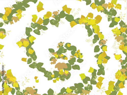 Spiral Swirl Yellow Floral Leaves Pattern Vector Illustration