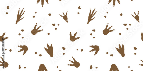 Cute dinosaur footprint pattern, repeating background. Seamless childish design with dino tracks for kids wallpaper, baby carpet