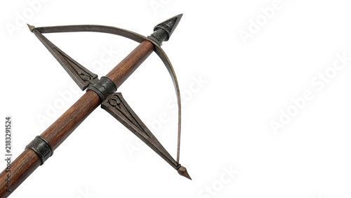 Fotografie Wooden historical crossbow weapon isolated on transparent background