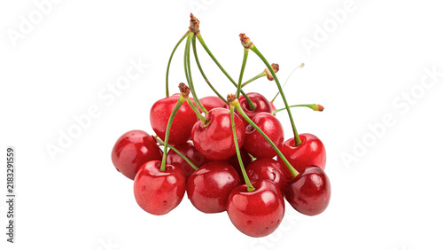 Cuadro en lienzo Bunch of fresh red sweet cherries isolated on transparent background