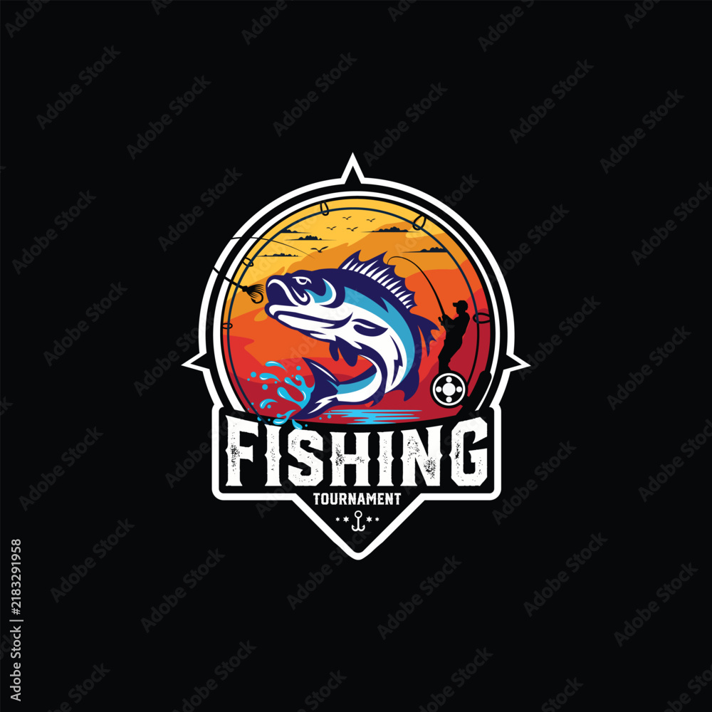 Fototapeta premium Blue Marlin Fish Ocean Tournament Fishing Badge Logo
