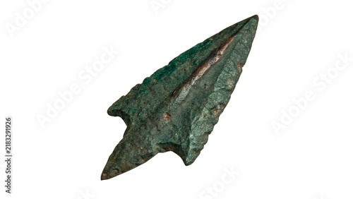 Canvas Print Ancient prehistoric stone arrowhead artifact isolated on transparent background