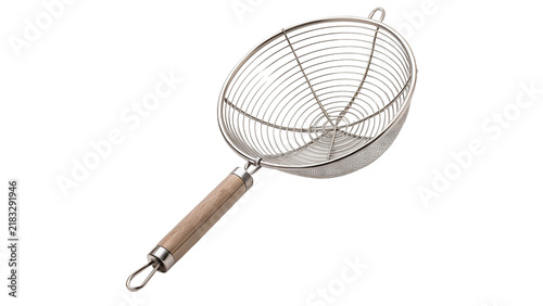Cuadro en lienzo Stainless steel wire mesh strainer colander isolated on transparent background