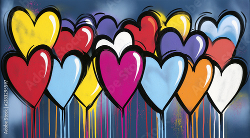 Colorful Heart Graffiti Wall with Dripping Paint