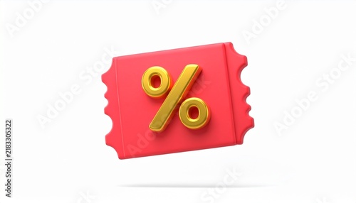 Discount Coupon Ticket with Percent Sign in 3D Clay Style