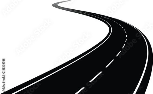 Curving Road Stretching Into Distance Silhouette featuring Minimalist Black Winding Path Fading Toward the Horizon