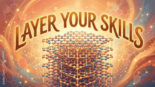 Layer Your Skills: Conceptual Art Depicting Skill Development Through Molecular Structure and Abstract Background
