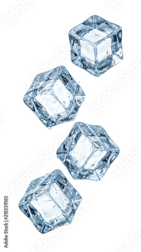 Obraz na plátne Refreshing crystalline ice cubes falling down through clear cool air showing rea