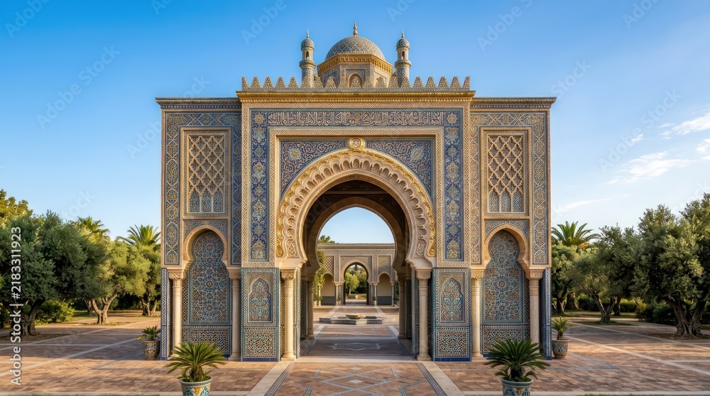 Obraz premium Ornate Moroccan Gate With Intricate Tilework And Arches
