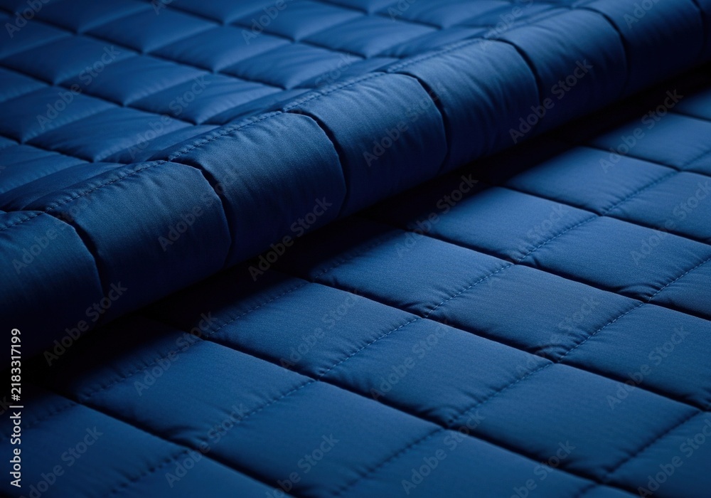 Obraz premium Close up of deep blue quilted fabric texture background.