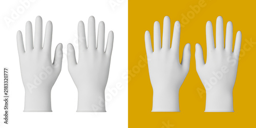 Pair of white disposable latex gloves for medical hygiene and safety hand protection transparent png