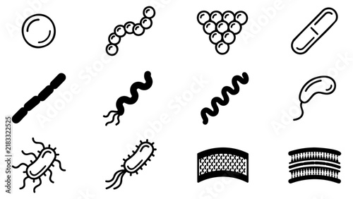 Microbiology and Microorganism Line Icon Set