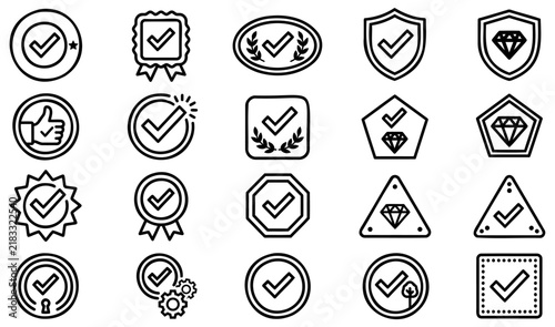 Quality Assurance and Certification Badge Line Icons