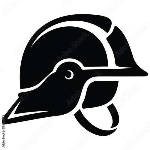 Classic firefighter helmet vector illustration in side profile view with chin strap.