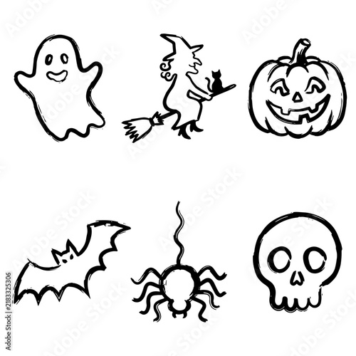 Halloween illustrate icon set in medium outline brush