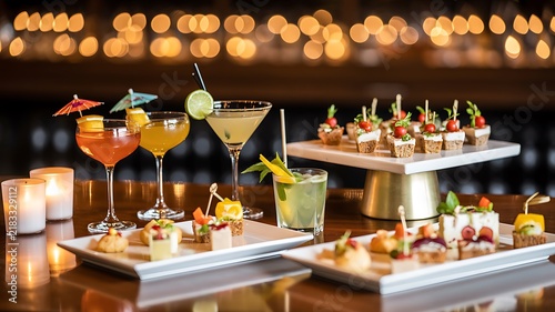 Elegant cocktail and appetizer display at a festive restaurant event