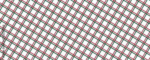 Green and red lines cross each other in rhombus shape. Christmas pattern background.