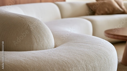 Modern cream curved sofa in a minimalist living room interior.