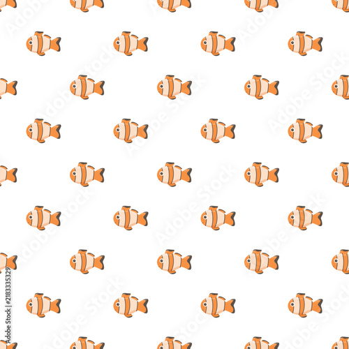 Cartoon clownfish creating an orange and white seamless underwater pattern