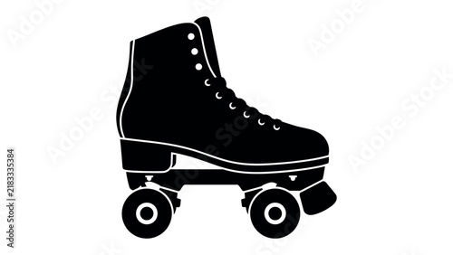 Obraz na płótnie Retro Roller Skate Silhouette: A classic black silhouette of a roller skate, representing a nostalgic and fun way to glide with four wheels on the base