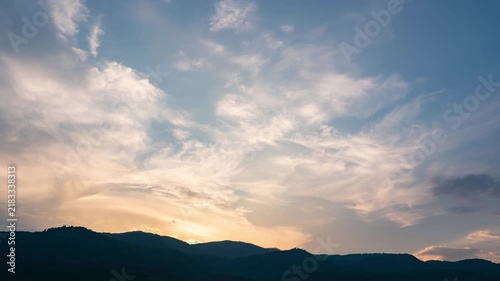 Evening sky time-lapse capturing the shift from sunset glow to night time darkness with subtle cloud movement.