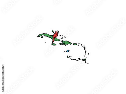 Caribbean Map With Parrot And Wave Vector Illustration