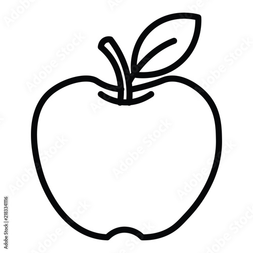 Simple black outline icon of an apple with a leaf