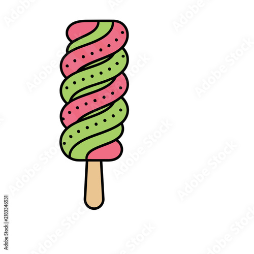 Twisted popsicle with pink and green colors