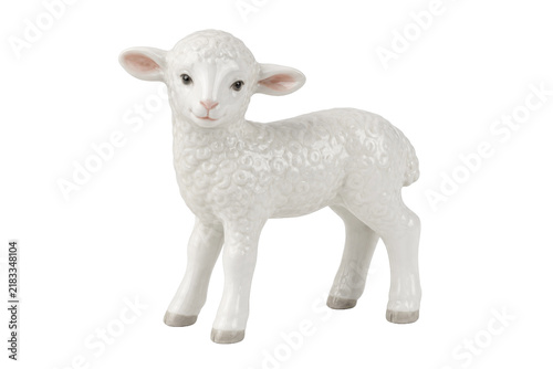 Принти на полотні Adorable white porcelain lamb figurine with textured wool details and delicate p