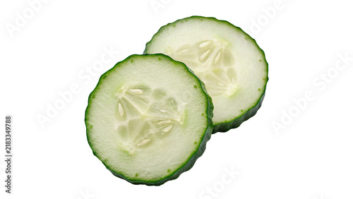 Fresh green cucumber circular slices natural organic raw food vegetable ingredient product
