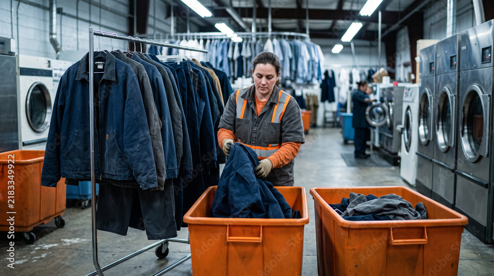 Fototapeta premium Worker sorts durable garments for the repair shift