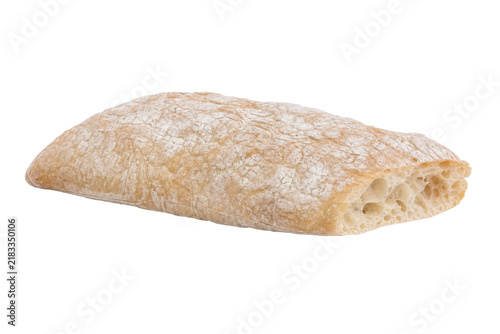 Obraz na plátně Single rustic rectangular ciabatta bread loaf, lightly dusted with flour, showca