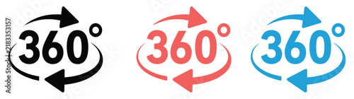 Картината върху платно 360 degree icons featuring circular arrow rotation, full angle view symbols, pan