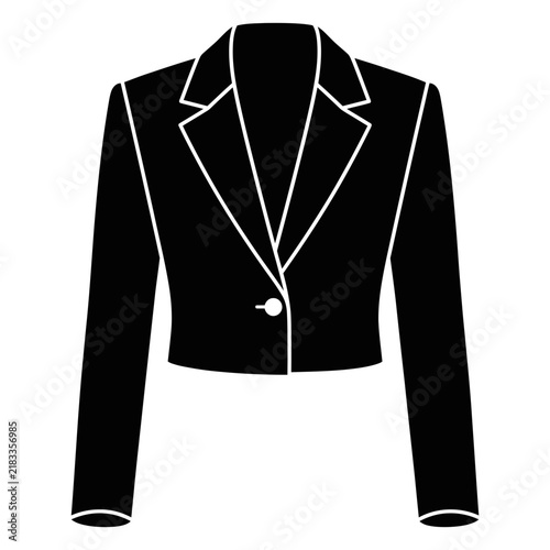 Elegant black blazer with white lapel trim displayed on a mannequin