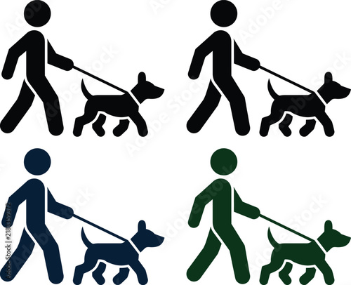 Four people walking small dogs on leashes vector illustration