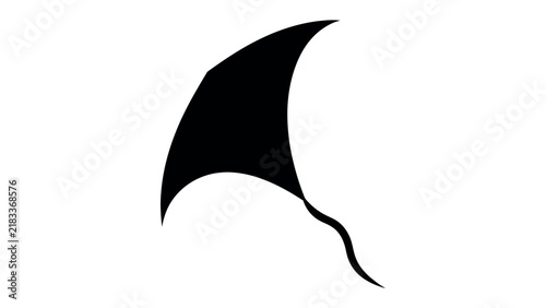 Foto Kite in Flight: A minimalist black silhouette of a kite gracefully soaring against a clean white background, symbolizing freedom and fun