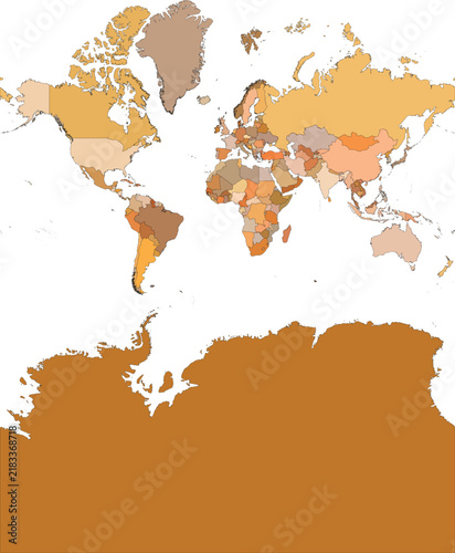 Editable Political World Map Vector Illustration With Named Country Layers