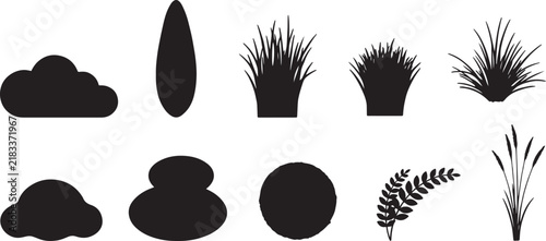 set of bush grass shrub silhouette vector transparent background. silhouette vector illustration