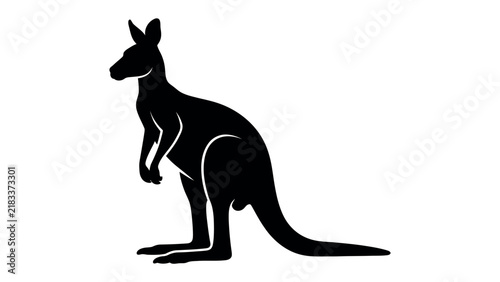 Kangaroo Silhouette: A striking black silhouette of a kangaroo stands poised, showcasing its distinctive posture with powerful hind legs and a long, balancing tail.