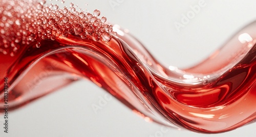 Red Liquid Splash with Bubbles on White Background